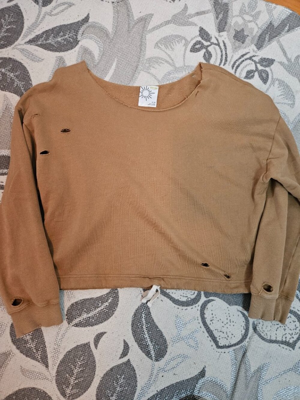 Offline Aerie Brown Ripped Distressed Oversized Sweatshirt Size Medium